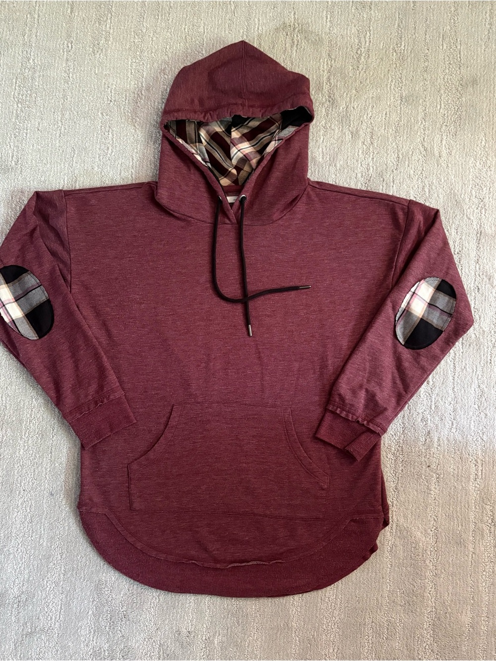 Maurices Burgundy Plaid Hoodie M Gorpcore Cozy Loungewear Fall